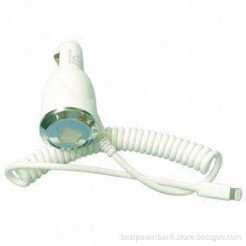 Car Charger with Spring Cable, 1,000mAh Output Current, 12-24V Input Range
